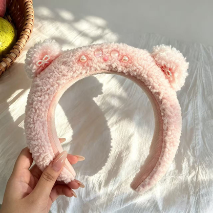 Gifty - Rounded Bear Ears Pink Face Accents Headband