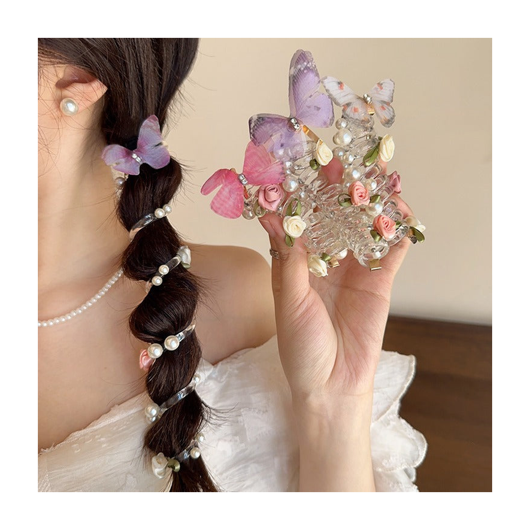 Gifty - Butterfly Accent Floral Accents Spiral Hair Tie
