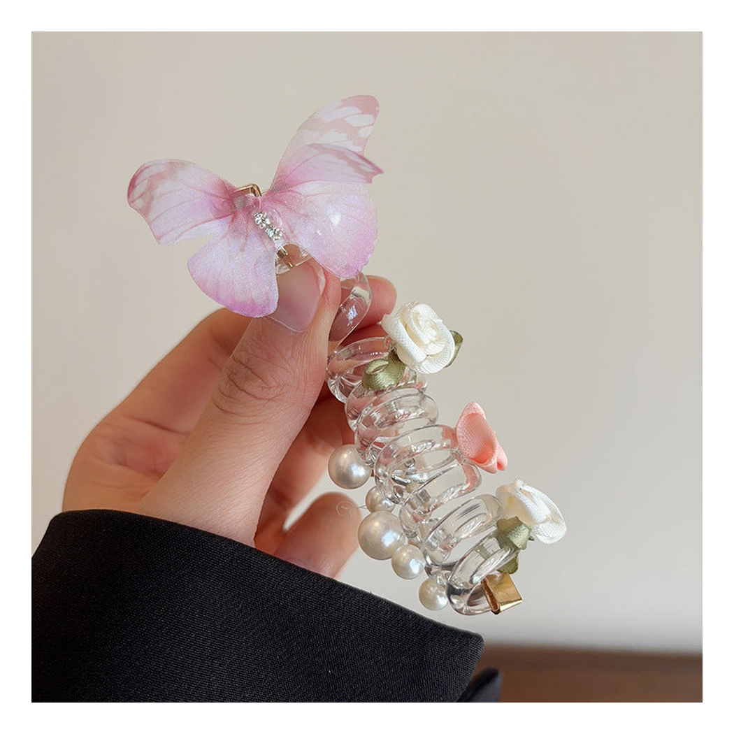 Gifty - Butterfly Accent Floral Accents Spiral Hair Tie