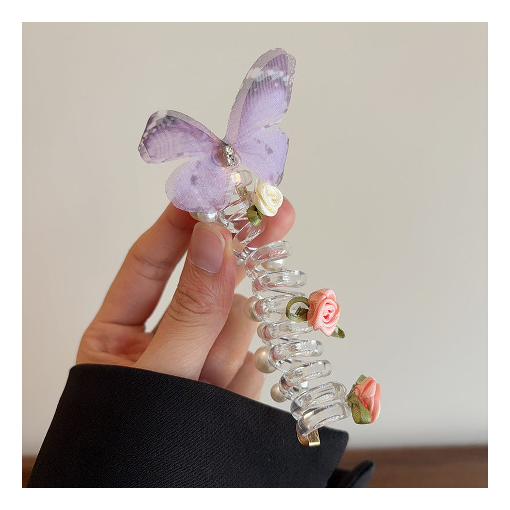Gifty - Butterfly Accent Floral Accents Spiral Hair Tie