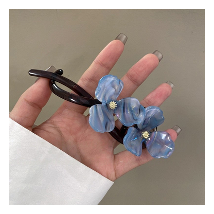 Beau - Twin Translucent Flowers Open Curved-Frame Hair Clip