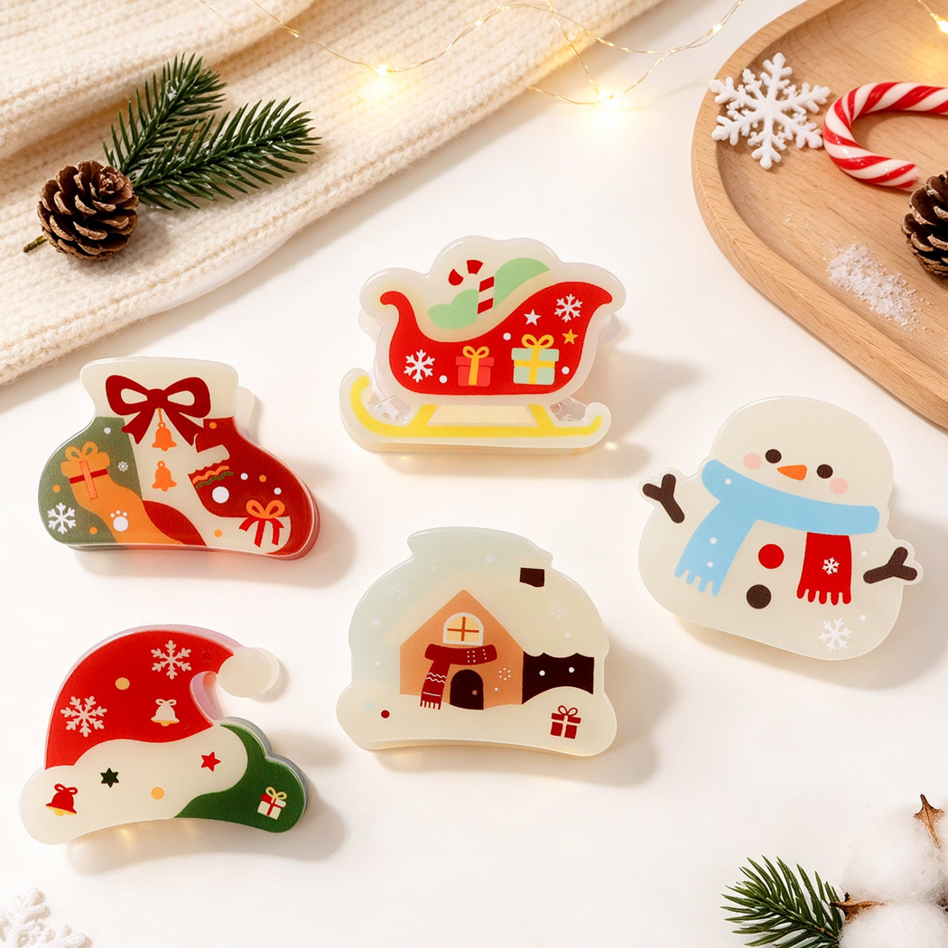 Beau - Christmas Scene Red-Pastel Palette Claw Clip