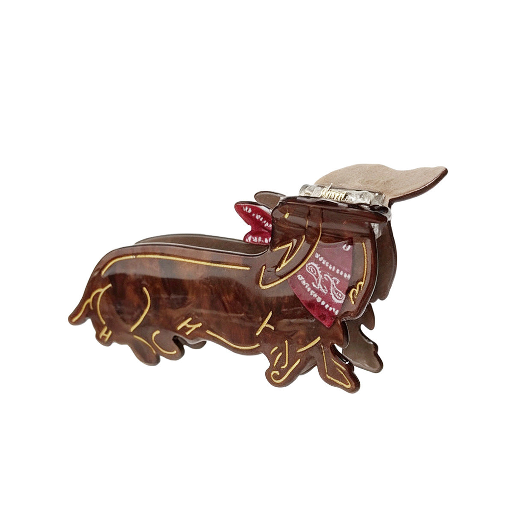 Beau - Cowboy Dachshund Red Paisley Bandana Hair Claw