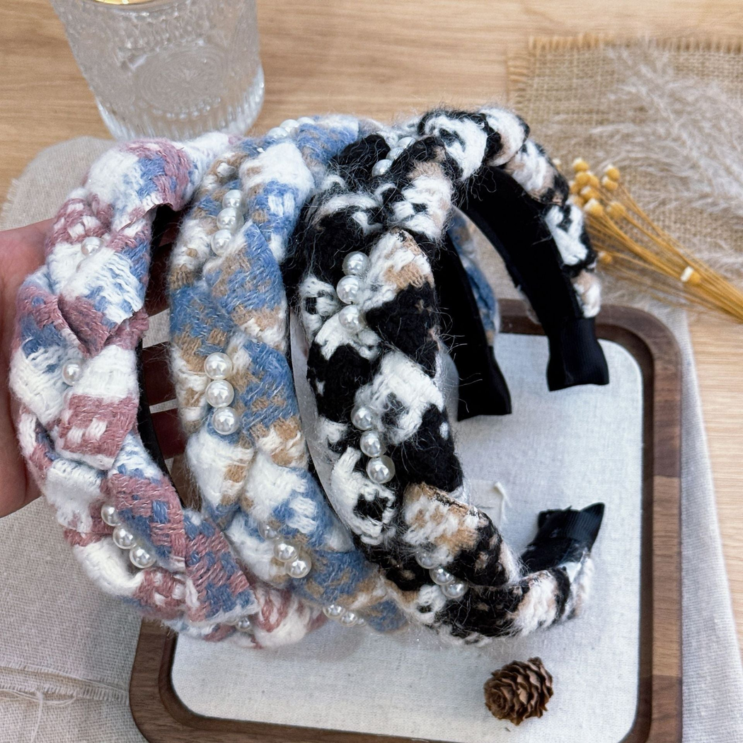 Gifty - Plaid Pattern Raised Braided-Wrap Headband