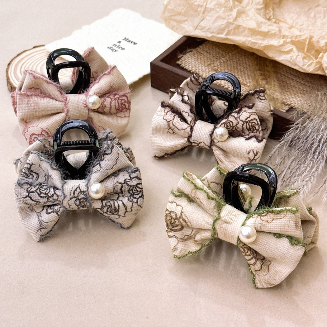 Beau - Floral-Outline Layered-Bow Hair Claw