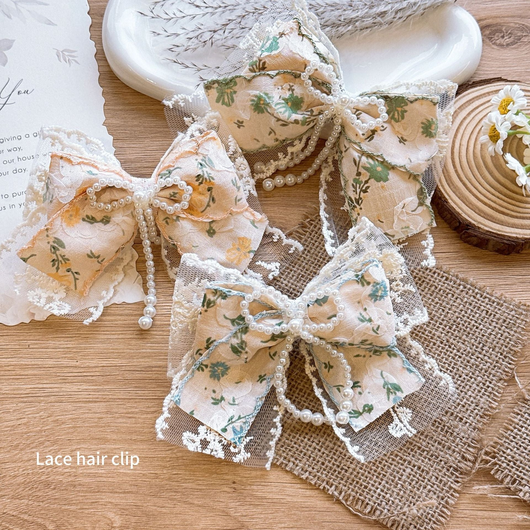 Beau - Floral-Pattern Layered-Bow Hair Clip
