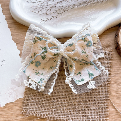 Beau - Floral-Pattern Layered-Bow Hair Clip