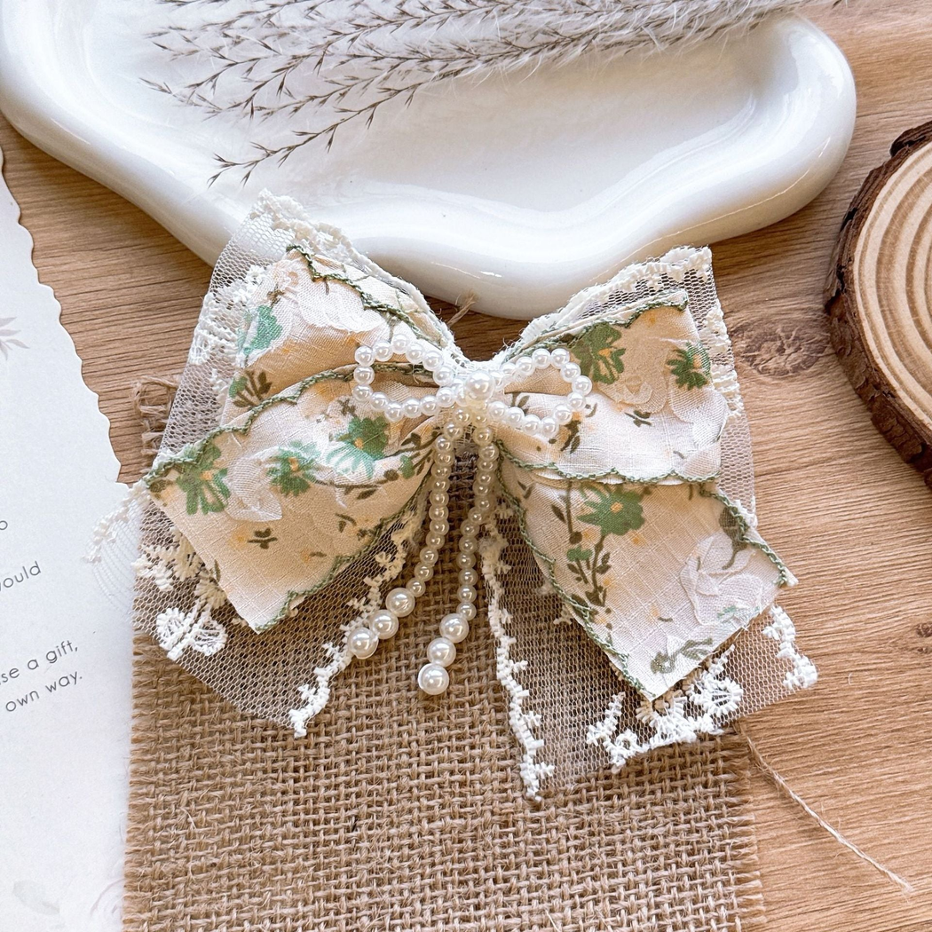 Beau - Floral-Pattern Layered-Bow Hair Clip