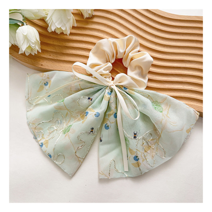 Gifty - Floral Pattern Wide Bow-Tail Scrunchie