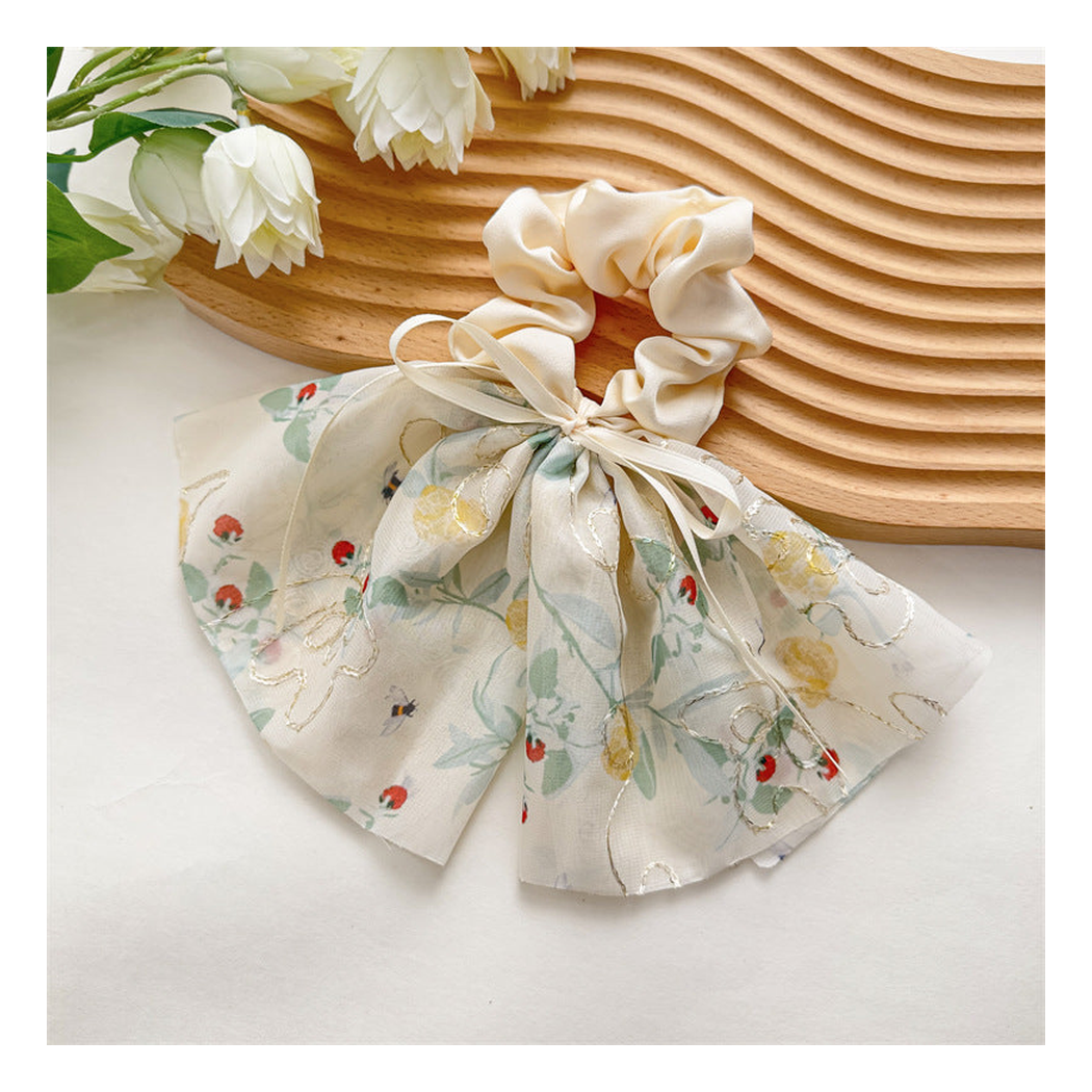 Gifty - Floral Pattern Wide Bow-Tail Scrunchie