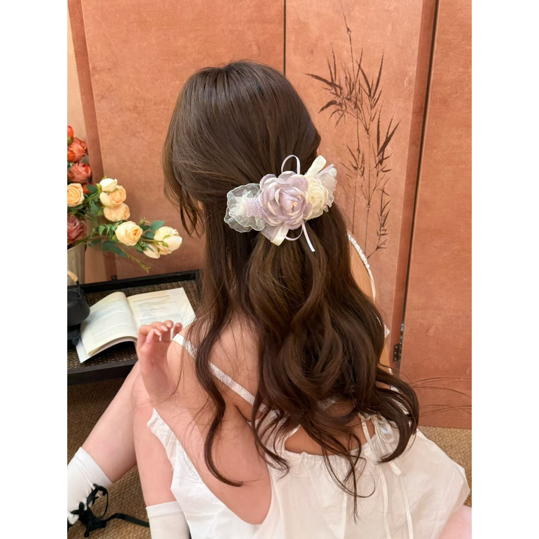 粉色蕾丝花朵香蕉夹发夹女2026新款气质后脑勺盘发夹子高级感发卡