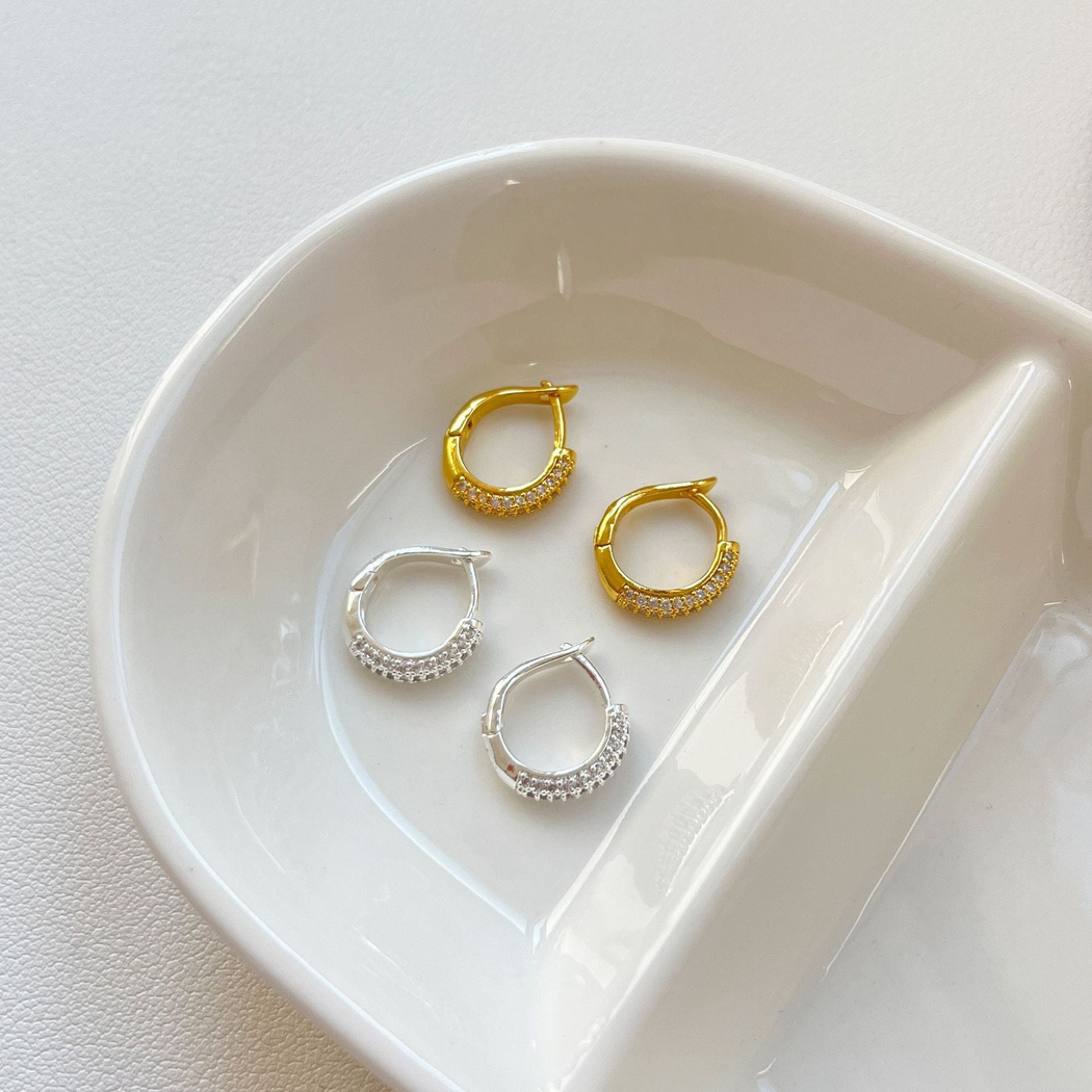 Earedge - Pave Band Detail Rounded Silhouette Hoop Earrings