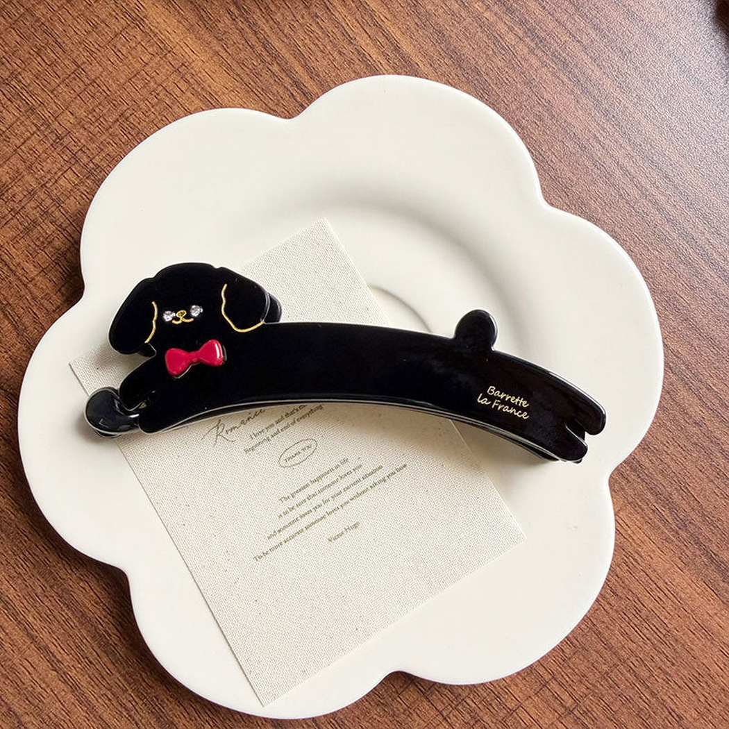 Beau - Dog Motif Elongated Curved Silhouette Banana Clip