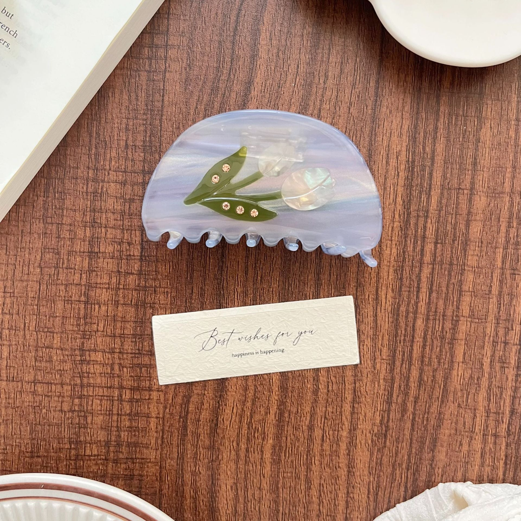 Beau - Floral Inlay Rounded Dome Silhouette Hair Claw