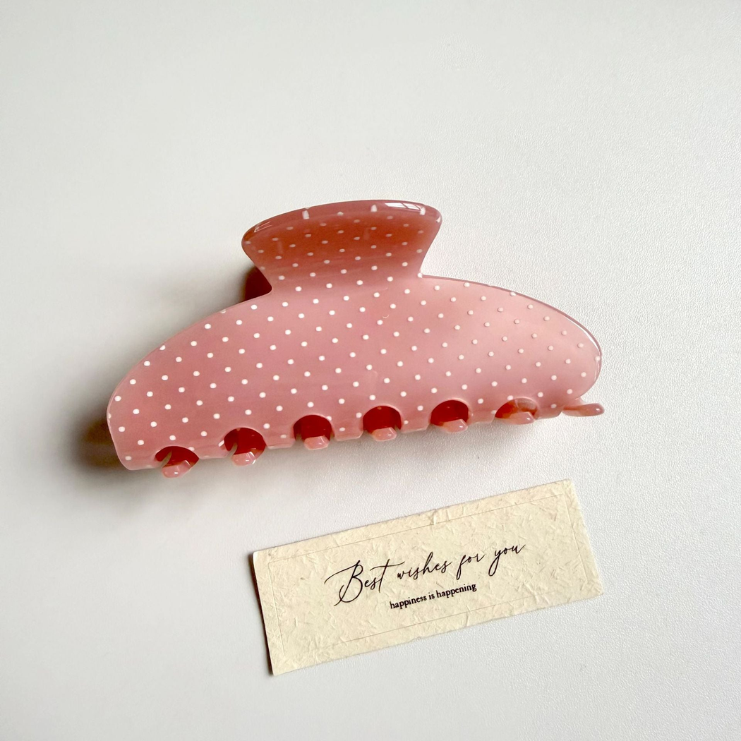 Beau - Polka Dot Pattern Broad Rounded Silhouette Hair Claw
