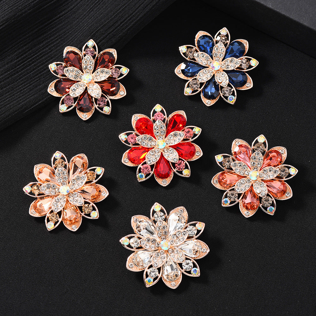 Brovia - Layered Floral Motif Faceted Stone Accents Brooch