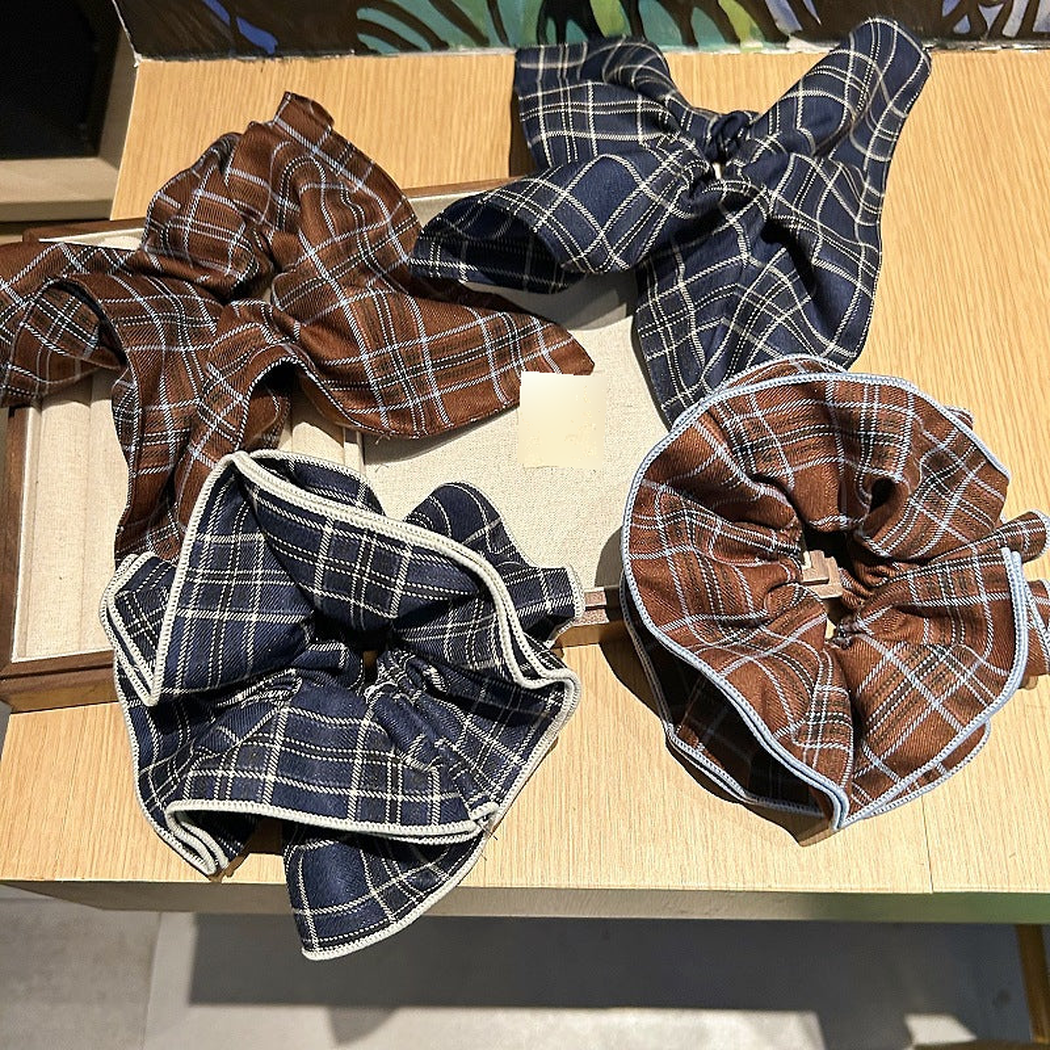 秋冬学院风美拉德格纹发圈高级感百搭丸子头发绳马尾头花头绳皮筋