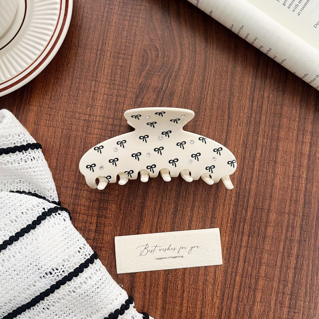 Beau - Bow Pattern Studded Accents Hair Claw