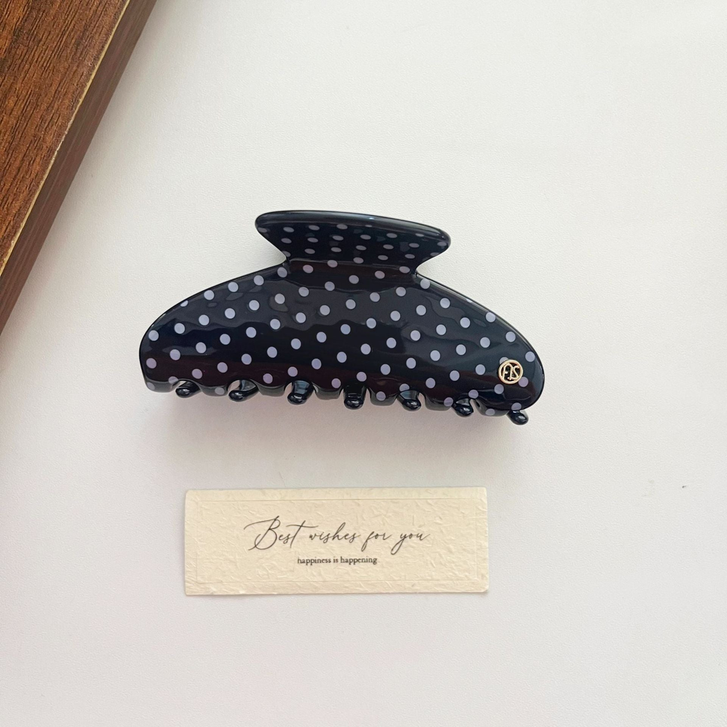 Beau - Polka Dot Pattern Rounded Crescent Hair Claw
