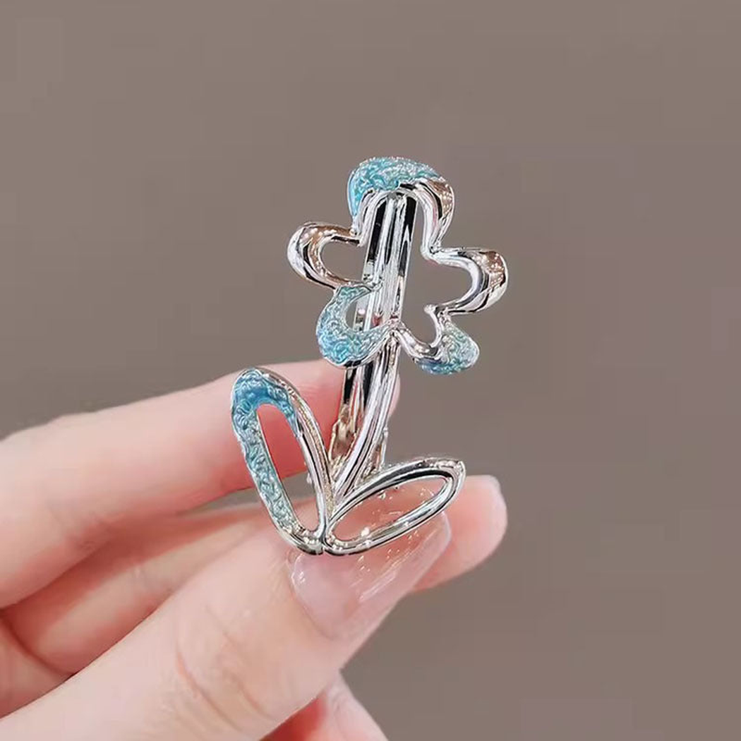 Beau - Blue-Accent Openwork Flower Hair Clip - product display