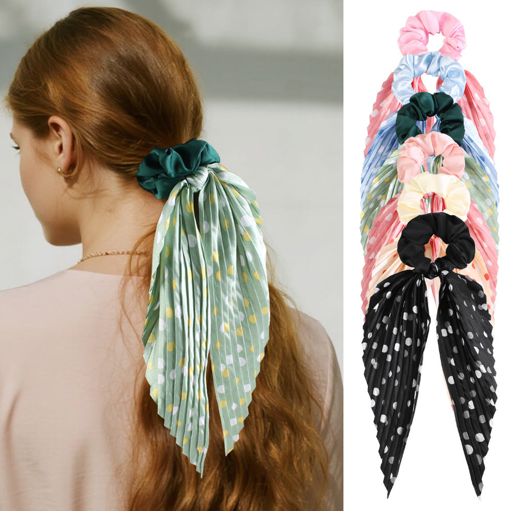 Gifty - Polka-Dot Wide-Stripe Scarf-Tail Scrunchie - product display