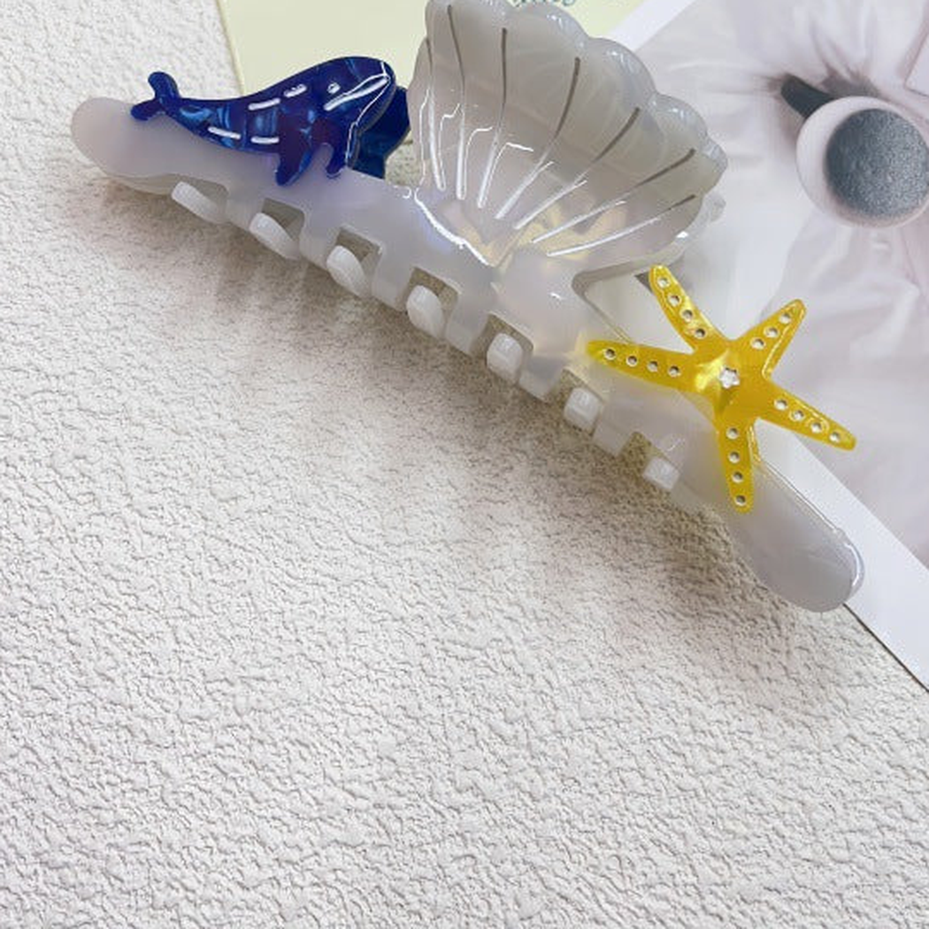 Pearly white mermaid, seashell and starfish hair claw clip