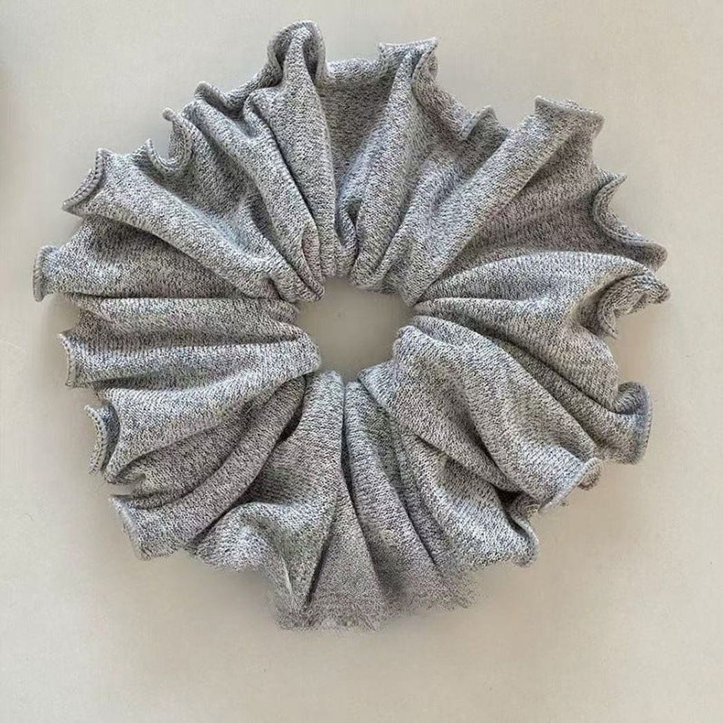 Gifty - Grey Beaded-Accent Soft-Ruffle Scrunchie