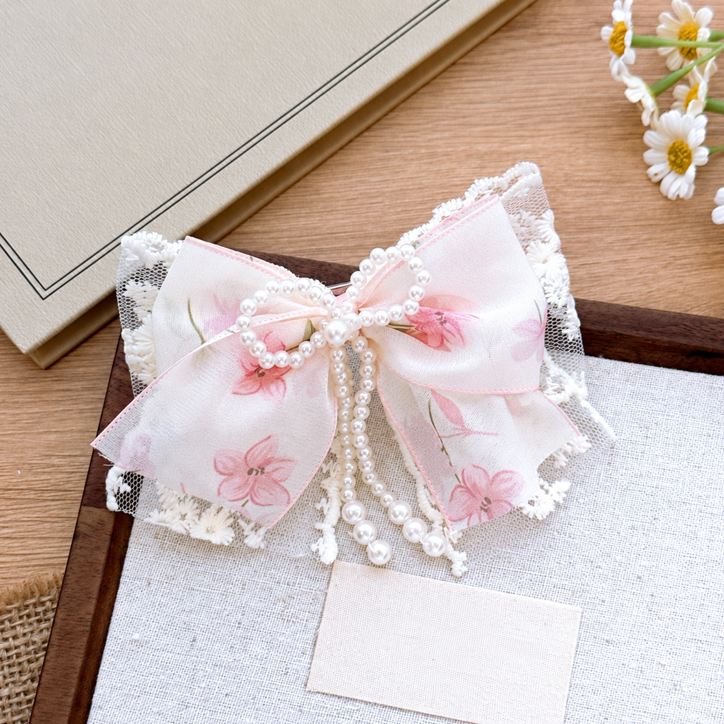 Beau - Blush Floral Multi-Style Bow Hair Clip
