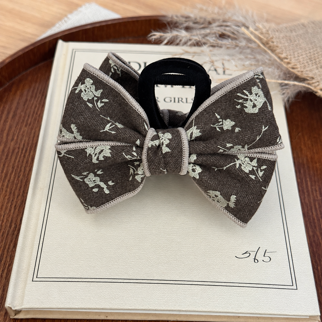 Beau - Floral Double-Loop Bow-Grip Claw Clip