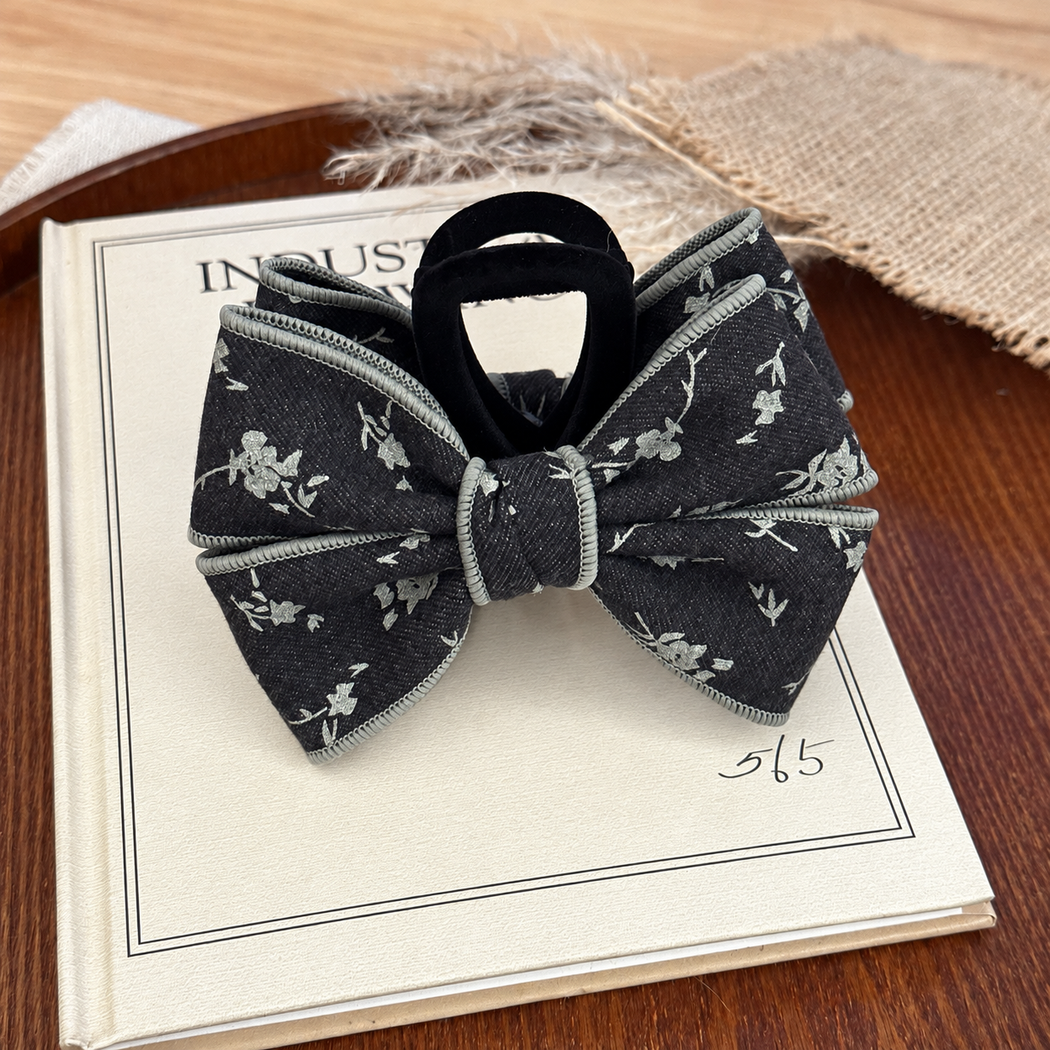 Beau - Floral Double-Loop Bow-Grip Claw Clip