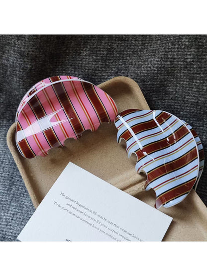 Beau - Striped Half Moon Hair Claw Clip