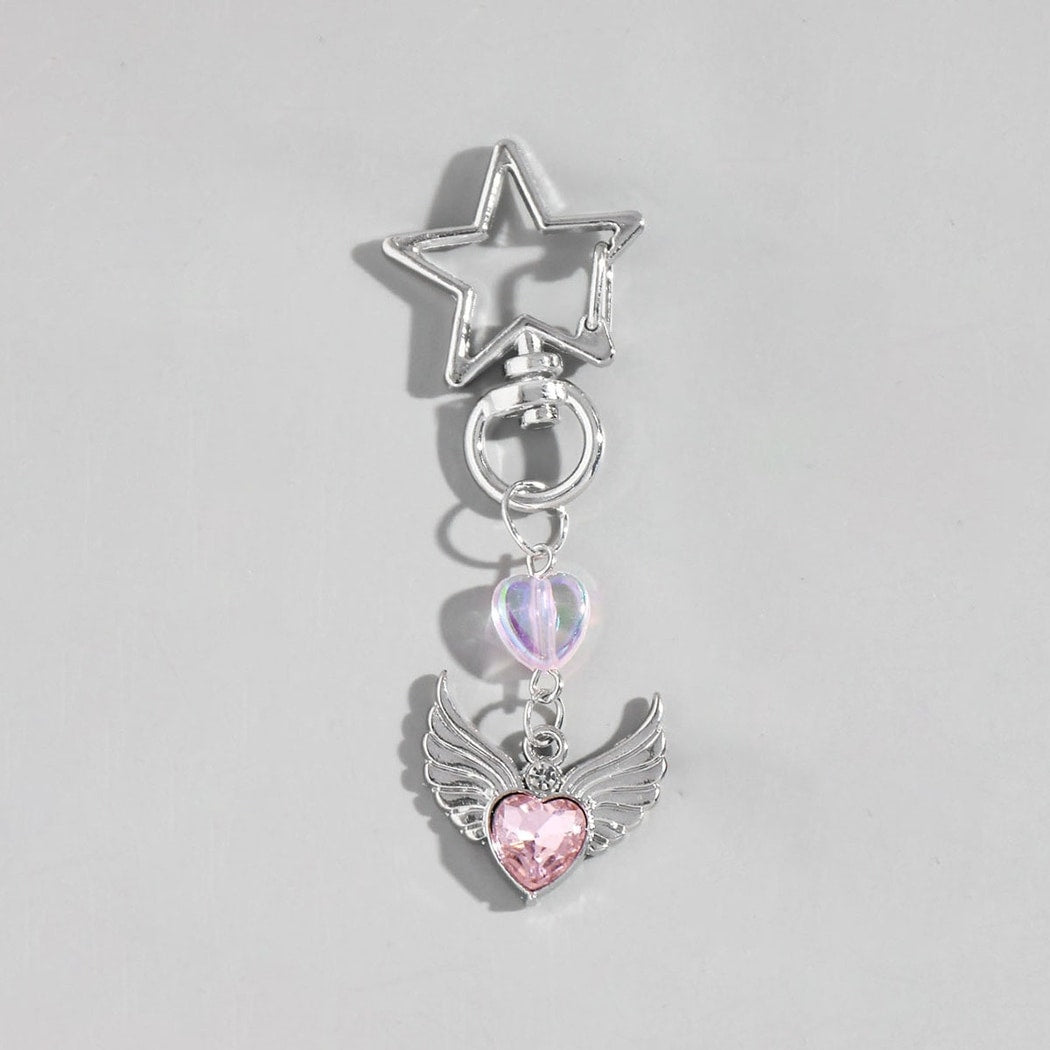 Keypus - Hollow Star and Heart Pendant Keychain