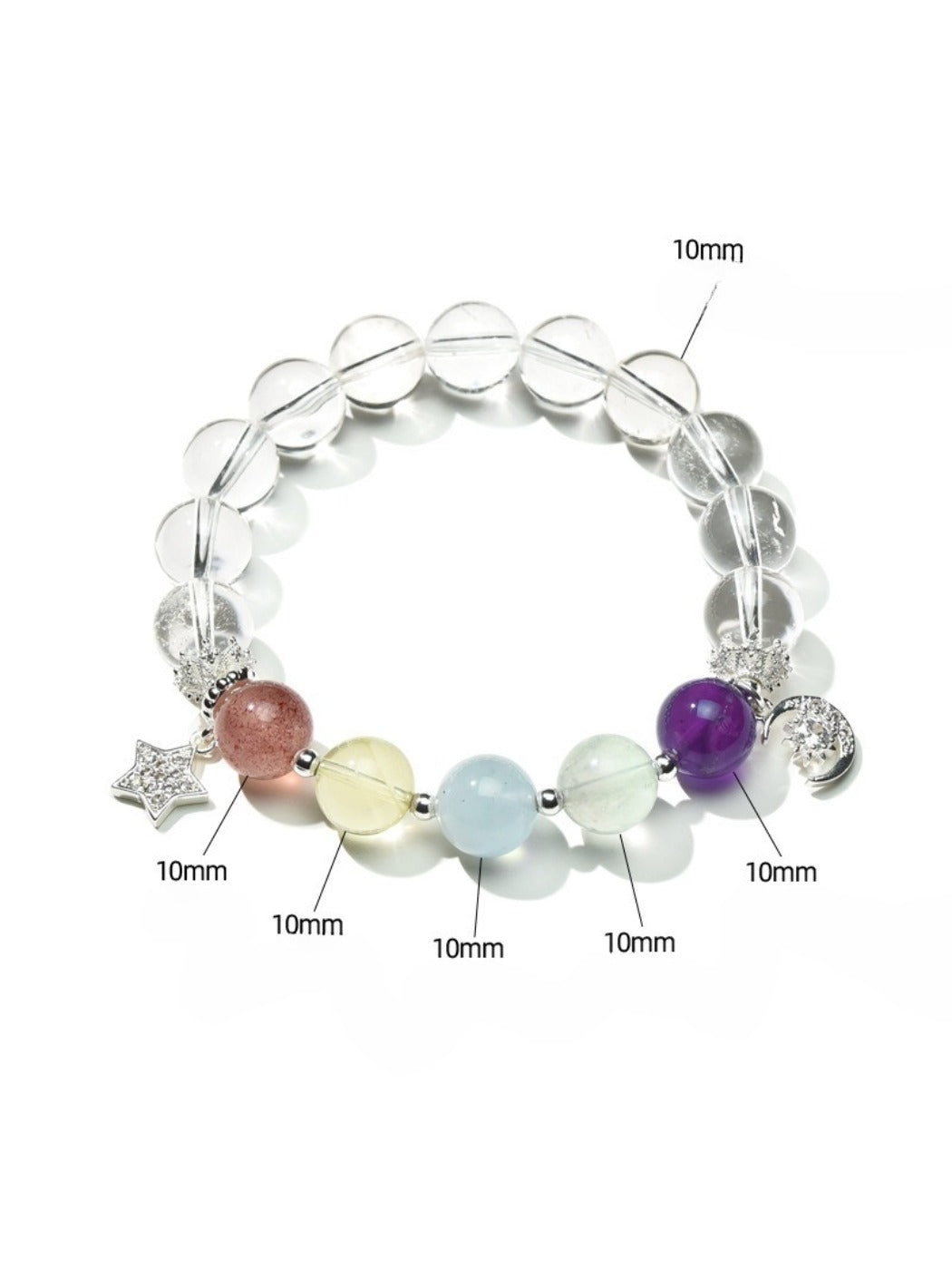 Close-up of Lovra bracelet showing vibrant multi color crystal beads and elastic band
