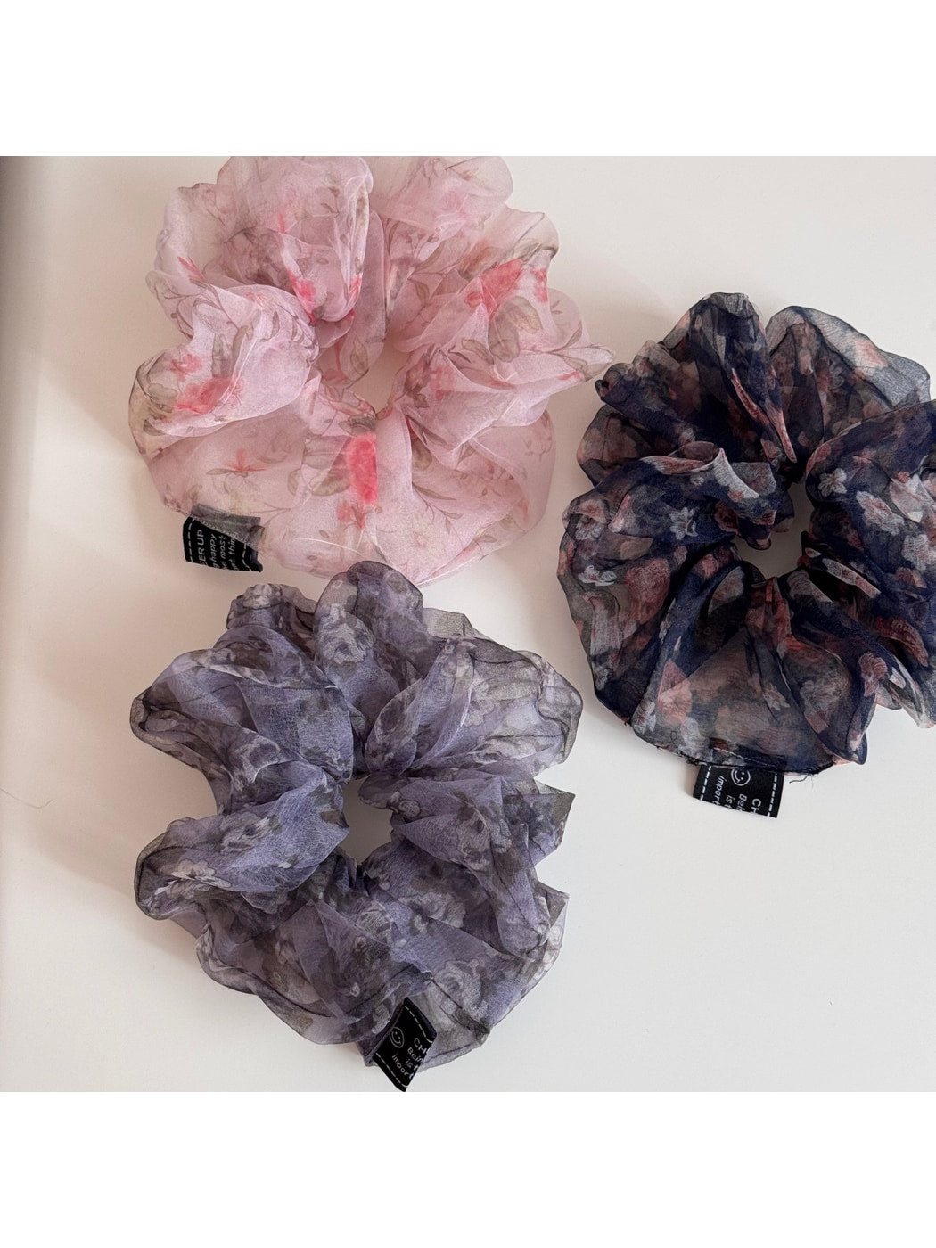 Gifty - Floral Print Irregular Sheer Hair Scrunchie