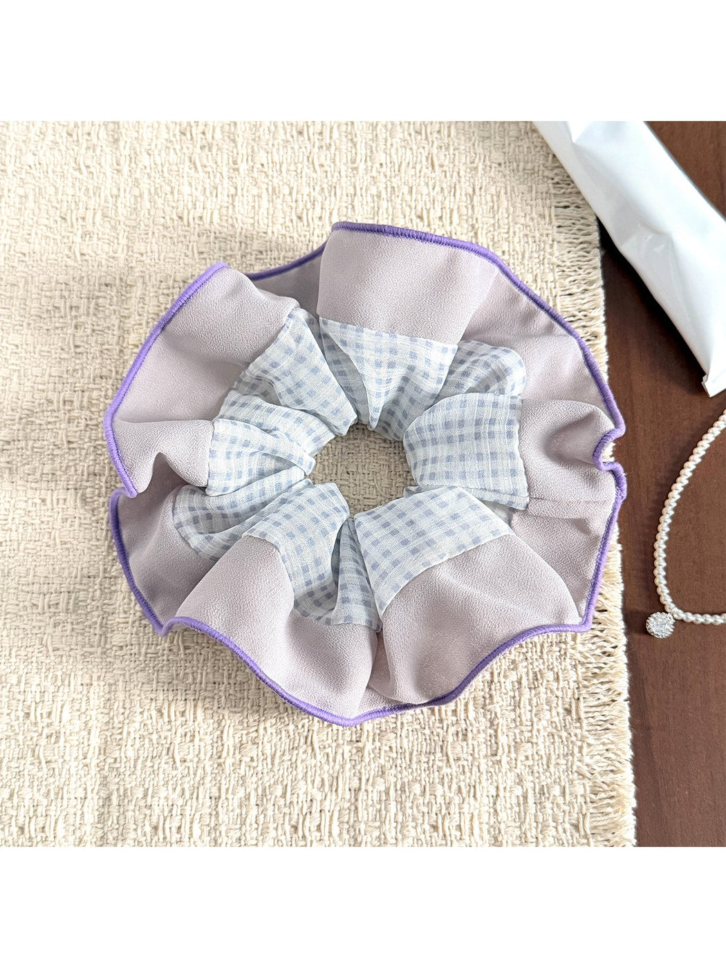 Gifty - Plaid Patchwork Mesh Ruffled Scrunchie