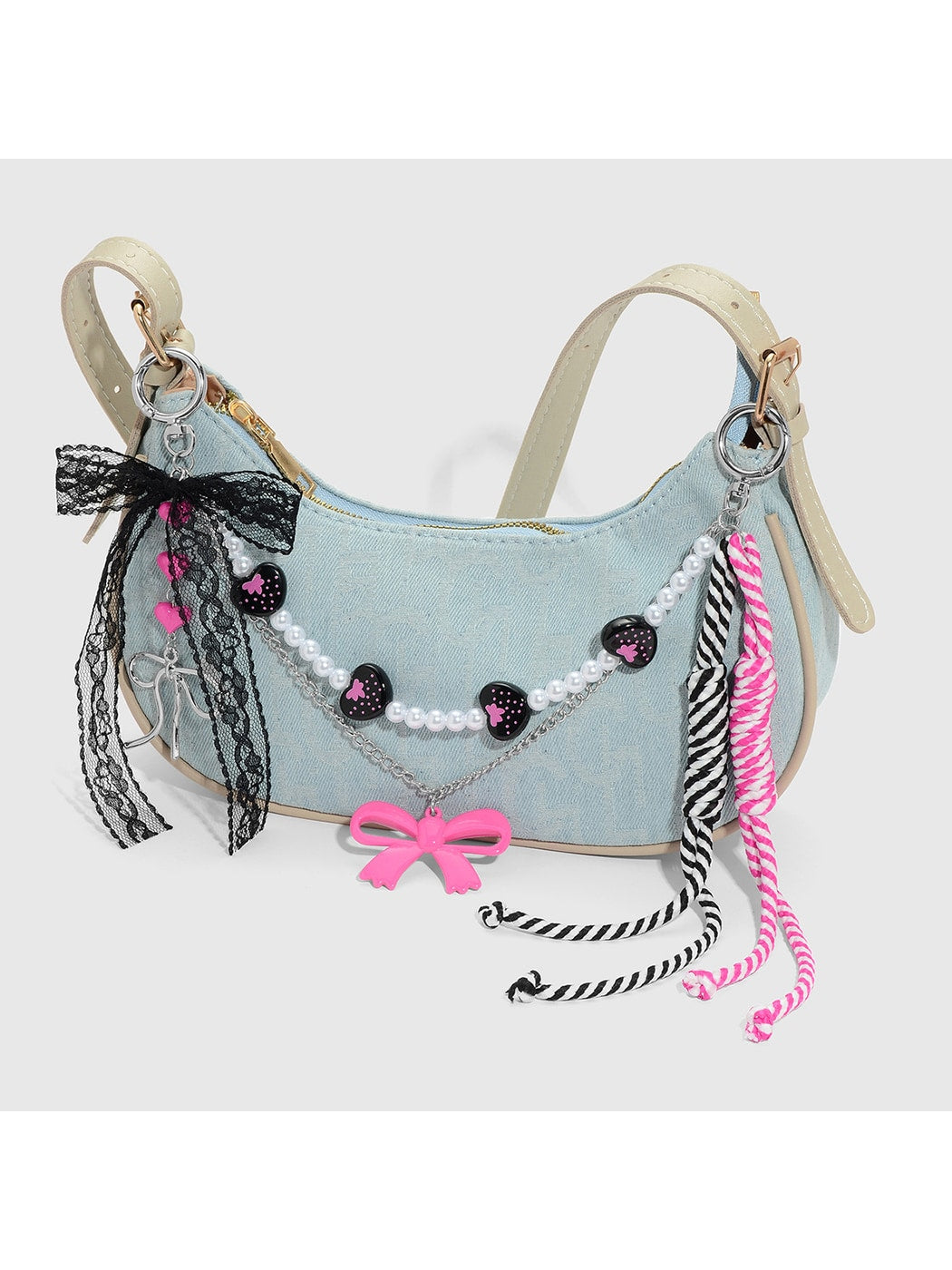 Keypus - Lace Bow Beaded Retro Style Bag Charm Keychain