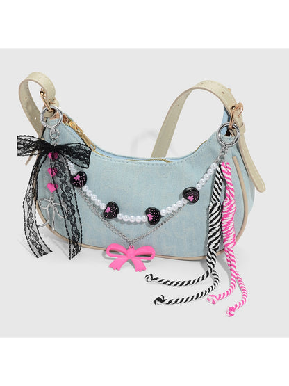 Keypus - Lace Bow Beaded Retro Style Bag Charm Keychain