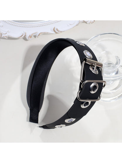Gifty - Punk Faux Leather Metal Buckle Wide Headband