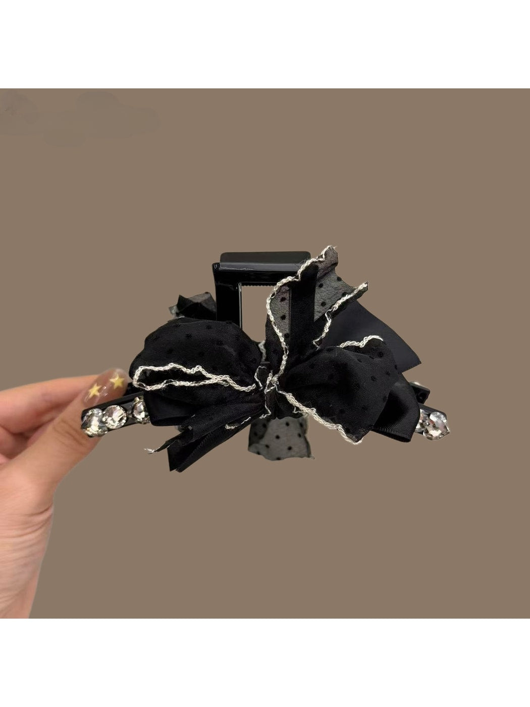 Beau - Polka Dot Mesh Bow Decorative Claw Clip