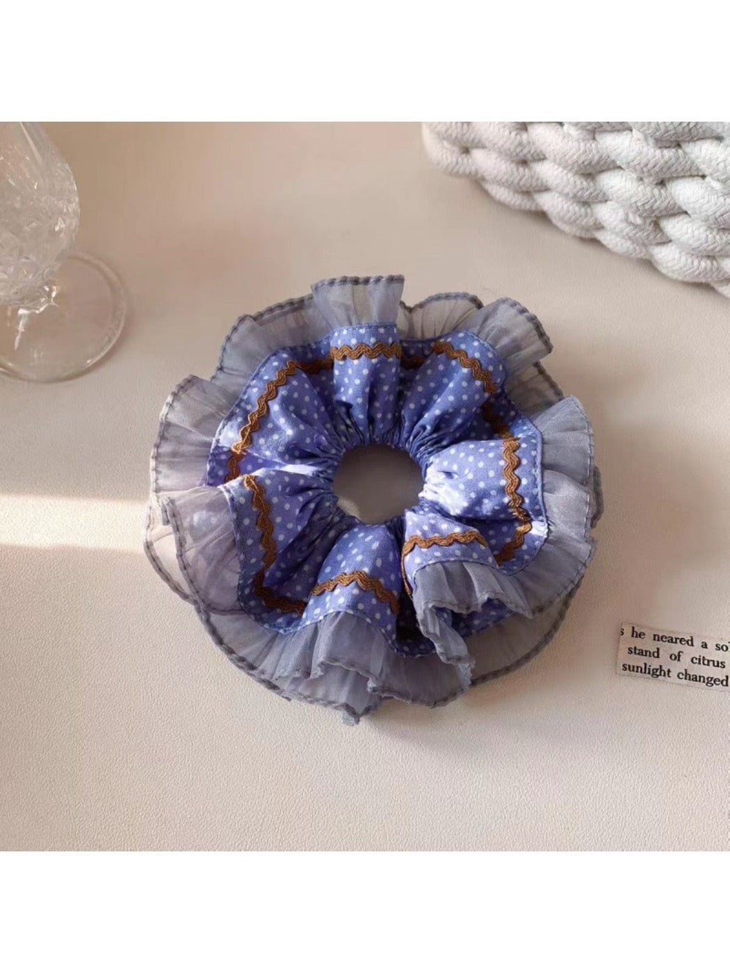 Gifty - Chic Blue Polka Dot Hair Scrunchie