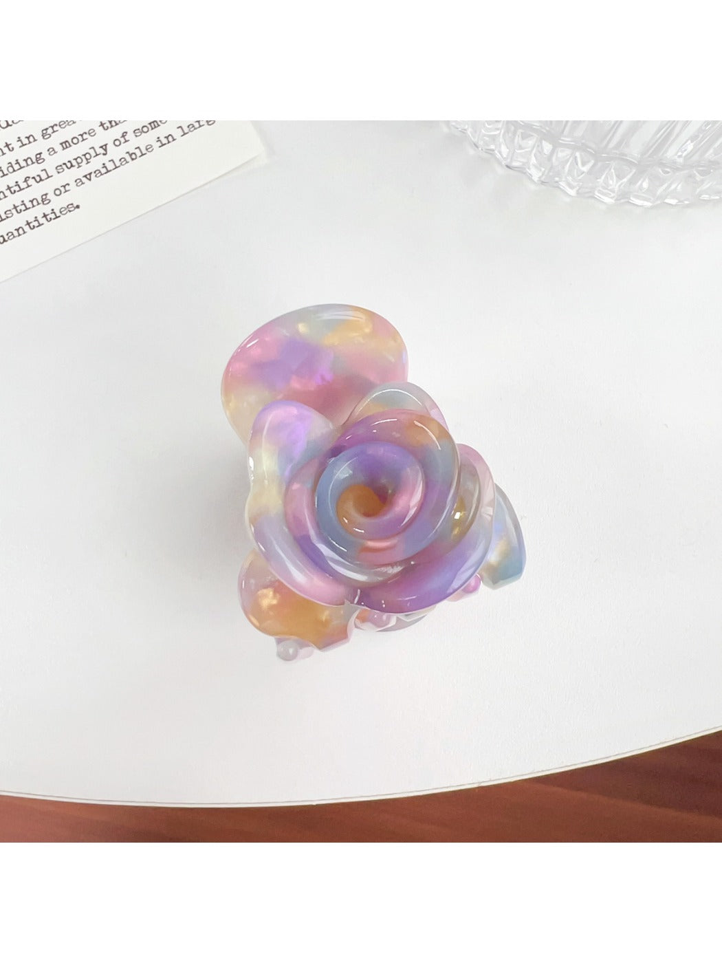 Beau Sweet Rose hair claw clip with detailed pink rose decoration and beige clip