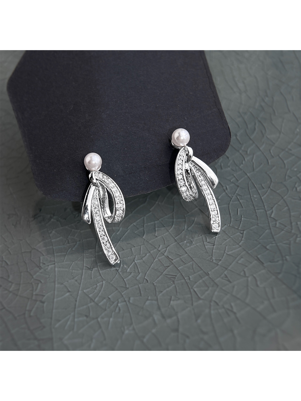 Earedge - Bow Rhinestone Dangle Stud Earrings