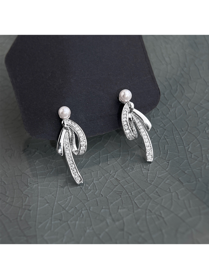 Earedge - Bow Rhinestone Dangle Stud Earrings