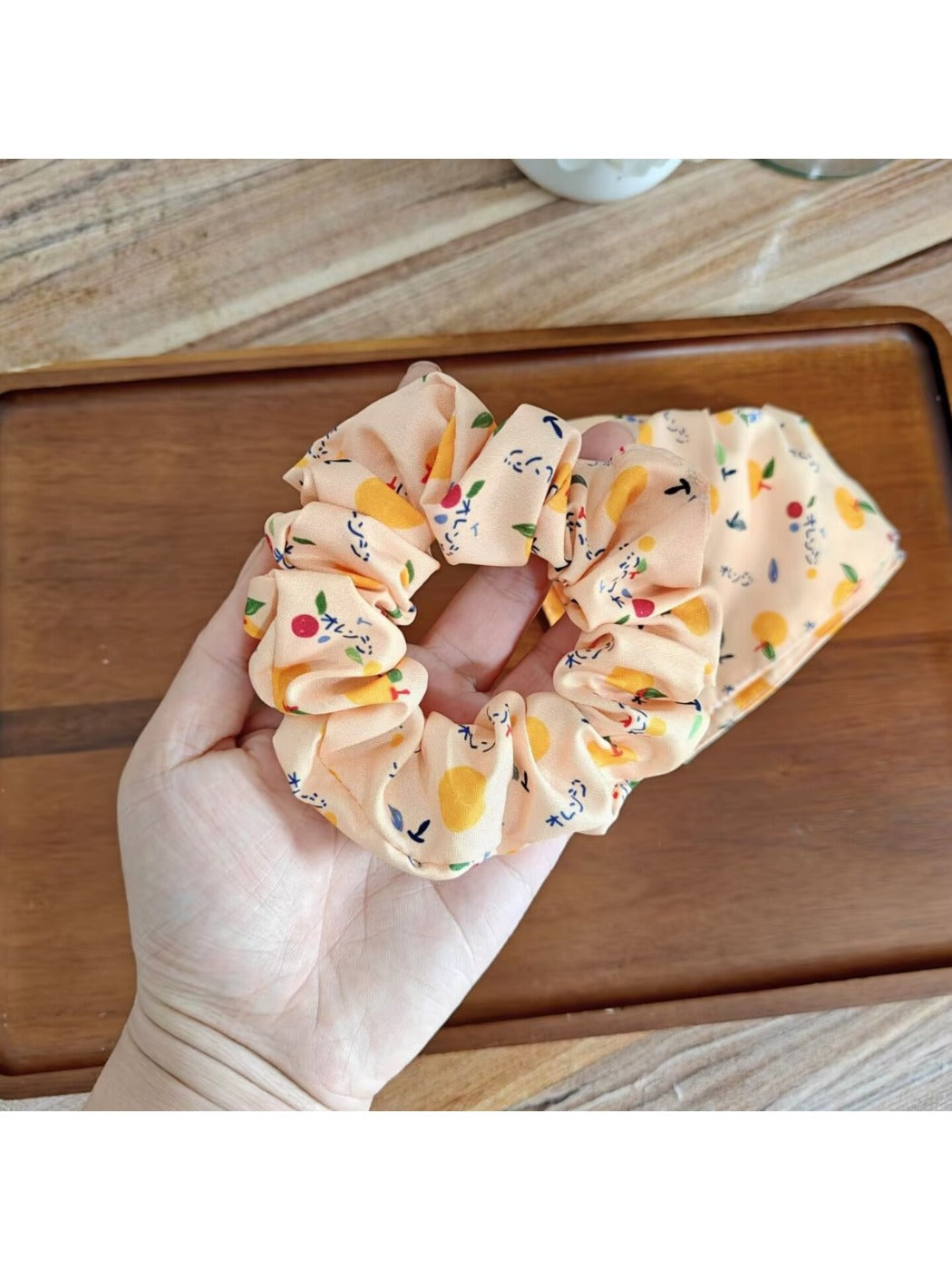 Gifty - Fruit Orange Print Polyester Fabric Scrunchie