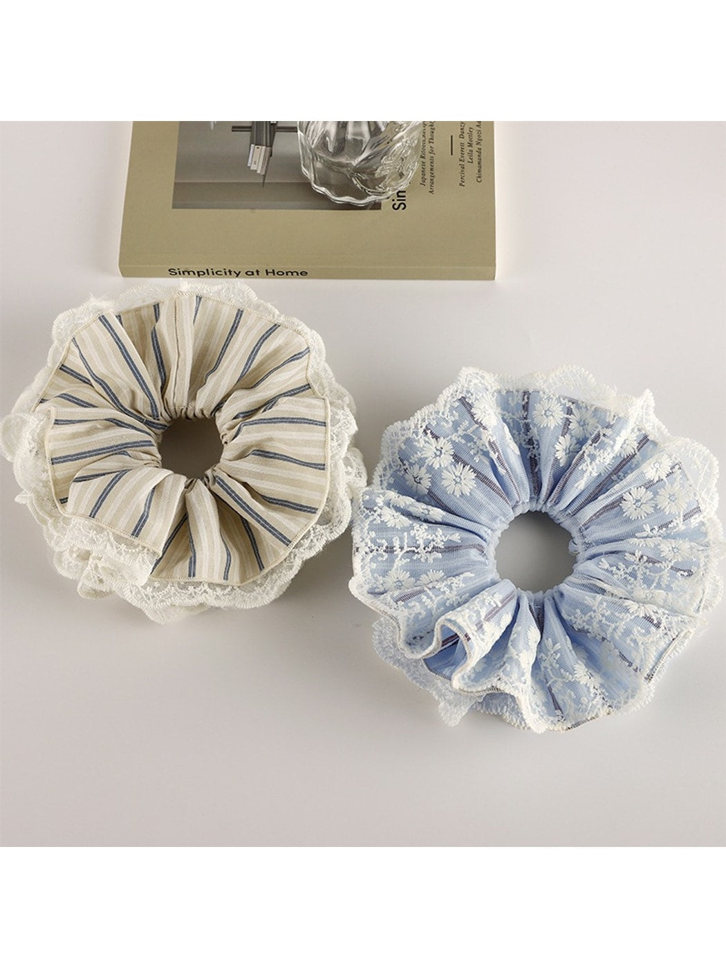 Gifty - Striped Lace Embroidered Layered Scrunchie