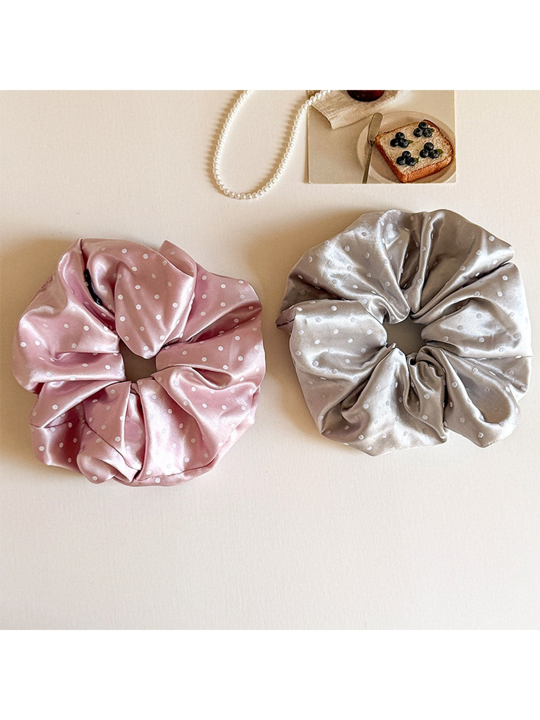 Gifty - Satin Finish Polka Dot Polyester Scrunchie