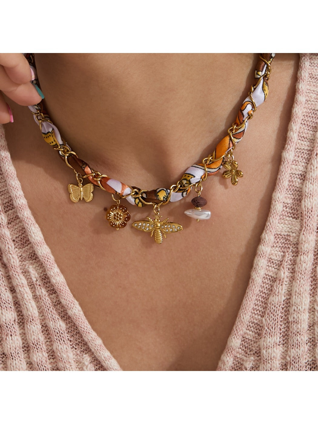 Earedge - Autumn Toned Bee Pendant Necklace