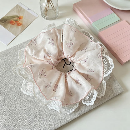 Gifty - Ruffled Floral Lace Edge Fabric Scrunchie