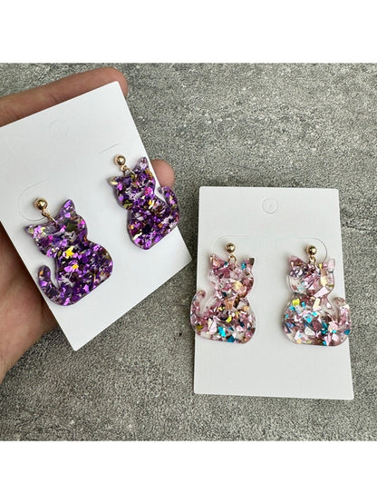 Earedge - Cat-Shaped Glitter Sequin Earrings