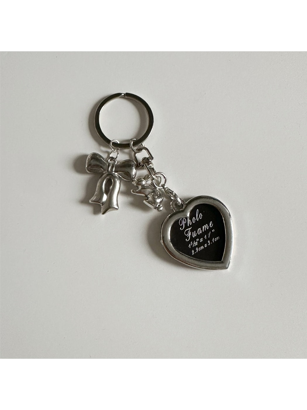 Keypus - Silver Tone Heart Bow Alloy Bag Charm Keychain
